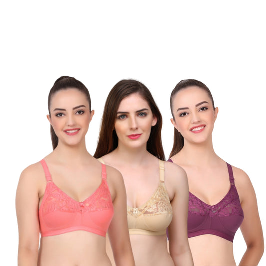 Full Coverage Non-Padded lace 3 Pack Combo Bra