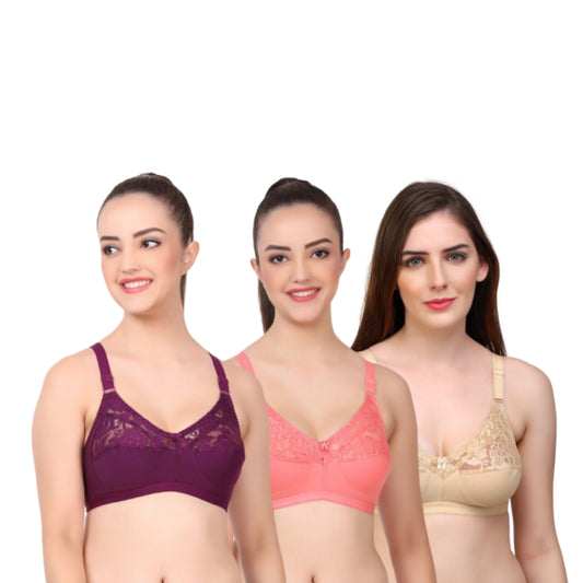 Full Coverage Non-Padded lace 3 Pack Combo Bra