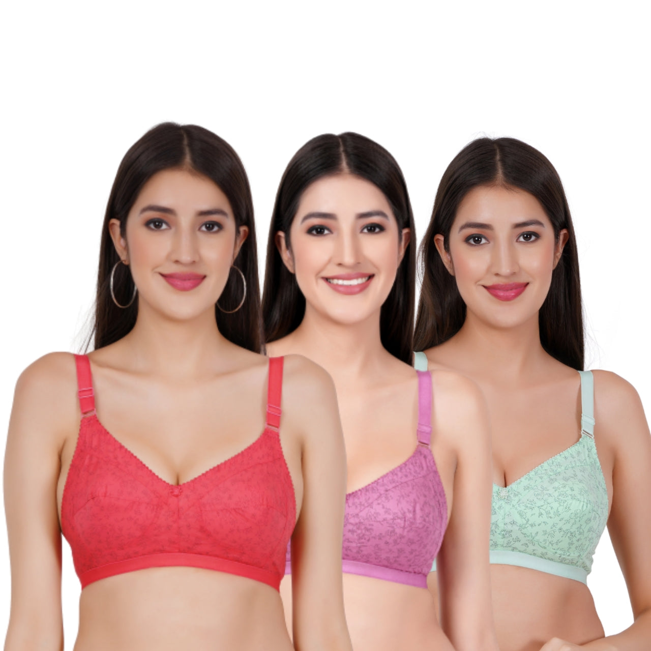 Full Coverage Non-Padded Cotton 3 Pack Combo Bra