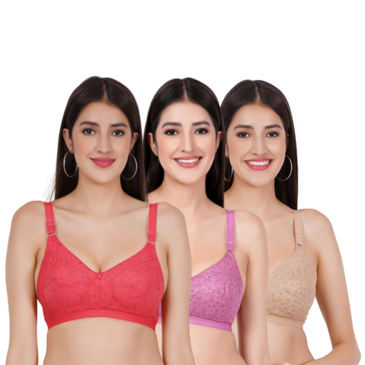 Full Coverage Non-Padded Cotton 3 Pack Combo Bra