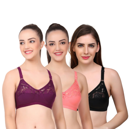 Full Coverage Non-Padded lace 3 Pack Combo Bra